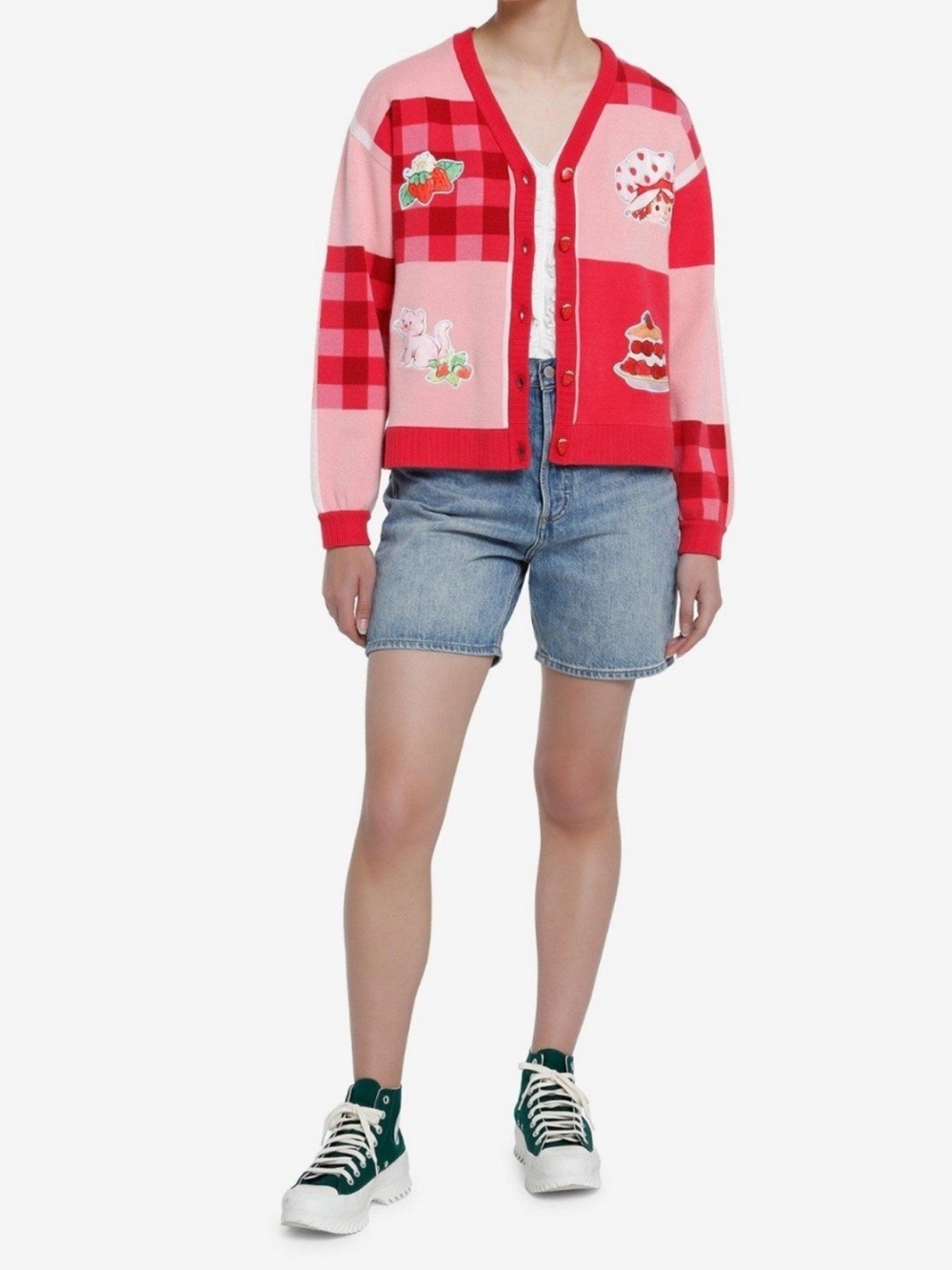 Strawberry Shortcake Gingham Patchwork Women Cardigan size MD